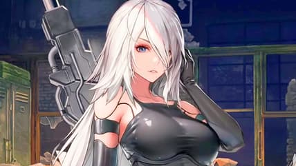 A2 (Ayaka Suwa) offers her assistance to P-12 (Shino Shimoji) in Goddess of Victory: Nikke (2022), Shift Up