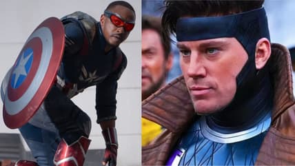 Anthony Mackie as Sam Wilson/Captain America in Marvel Studios' CAPTAIN AMERICA: BRAVE NEW WORLD: Gambit (Channing Statum) standing with Wolverine (Hugh Jackman) in Deadpool & Wolverine (2024), Marvel Entertainment