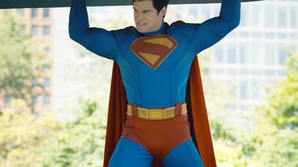 The Man of steel (David Corenswet) catches a massive piece of falling debris in Superman (2025), DC Studios