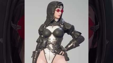 Hailey (Alexandra Guelff) models the 'Twisted Worship' skin in The First Descendant (2024), Nexon