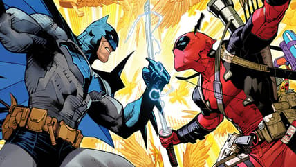 The titular duo face off on Dan Mora's cover to Batman/Deadpool Vol. 1 #1 (2025), DC/Marvel Comics