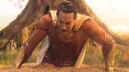 Billy Batson (Zachary Levi) returns from the dead thanks to some help from Wonder Woman (Gal Gadot) in Shazam! Fury of the Gods (2023), DC Studios