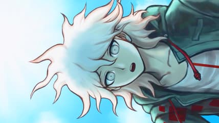 Nagito Komaeda (Megumi Ogata) checks to see if Hajime Hinata (Minami Takayama) is alive in Danganronpa 2x2 (2026), Spike Chunsoft