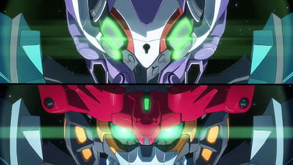 Nyaan (Yui Ishikawa) and Machu (Tomoyo Kurosawa) sync up to battle Shuji (Shimba Tsuchiya) in Mobile Suit Gundam GQuuuuuuX Episode 12 "This Is Why I..." (2025), Studio Khara