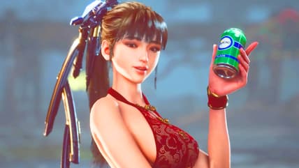 Eve (Yoon Eun-seo) grabs a drink after downing a wave of Behemoths in Stellar Blade (2024), Shift Up