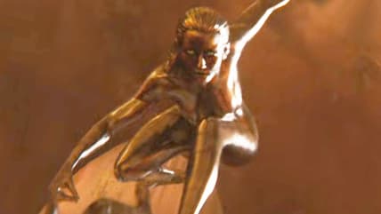 The Silver Surfer (Julia Garner) cuts across a wave of star dust in The Fantastic Four: First Steps (2025), Marvel Studios