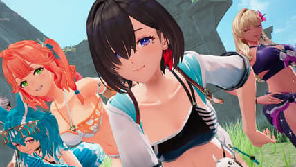 Lenja (Yoshino Aoyama), Isla (Kaori Maeda), Yumia (Wakana Kuromochi), and Nina (Mikako Komatsu) show off their summer attire in Atelier Yumia: The Alchemist of Memories & the Envisioned Land (2025), Koei Tecmo