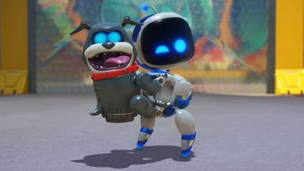 Astro Bot with an Aibo Dog on his back in Astro Bot (2024), Sony Interactive Entertainment