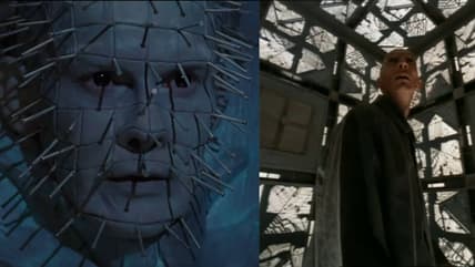 Doug Bradley as Hell Priest in Hellraiser III: Hell on Earth (1992), Miramax Films; Julian Richings is the first victim in Cube (1997), Trimark Pictures