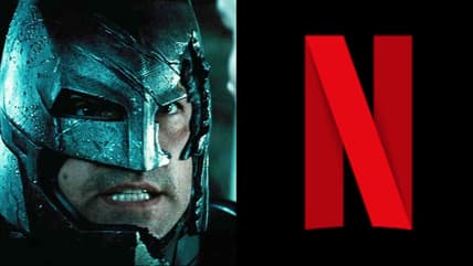 Batman (Ben Affleck) has Superman (Henry Cavill) on the ropes in Batman v Superman: Dawn of Justice: Ultimate Edition (2016), Warner Bros. Pictures: Netflix Logo
