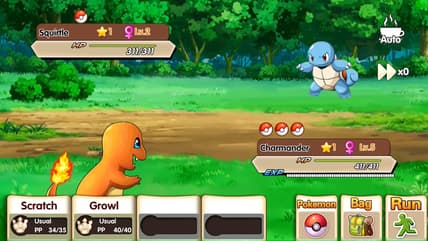 The player's Charmander fights a Squirtle in Pocket Monster: Remake (2015), Guangzhou Maichi Network Technology, Khorgos Fangchi Network Technology