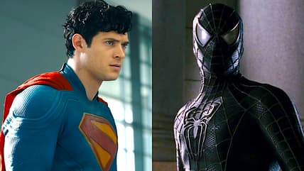 David Corenswet in the role of the Caped Wonder in Superman | Superman Day - Behind The Scenes Look via DC, YouTube | Symbiote Spider-Man (Tobey Maguire) has harsh words for Eddie Brock Jr. (Topher Grace) in Spider-Man 3 (2007), Sony Pictures Entertainment