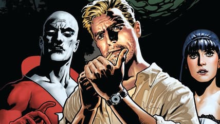 Deadman, Constantine, and Zatanna prepare for a confrontation with Felix Faust on Ryan Sook's cover to Justice League Dark Vol. 1 #9 "The Black Room" (2012), DC