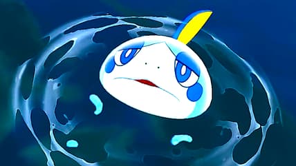 A Sobble emerges from the water in Pokémon Sword & Pokémon Shield (2019), Nintendo
