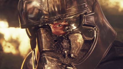 Captain Phasma (Gwendoline Christie) realizes her time's run out in Star Wars: Episode VIII - The Last Jedi (2017), Disney/Lucasfilm