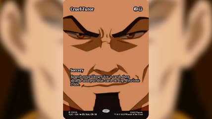 Fire Lord Ozai (Mark Hamill) smiles as everything goes according to keikaku via Cruel Tutor (Card #024), Magic: The Gathering - Avatar: The Last Airbender Eternal (2025), Wizards of the Coast. Art by Viacom.