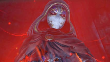 Jack of Blades (Johnathan Keeble) springs a trap on The Scarlet Robe (Ève Karpf) and The Hero of Oakvale (John Silke) in Fable Anniversary (2014), Lionhead Studios
