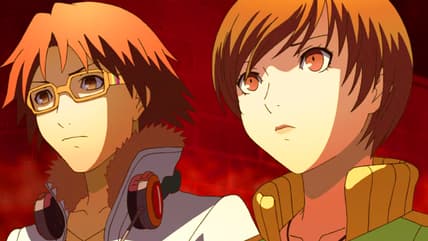 Yosuke (Showtaro Morikubo) and Chie (Yui Horie),prepare to confront the latter's Shadow self in Persona 4: The Animation Episode 3 "We are friends, aren't we?" (2011), AIC ASTA