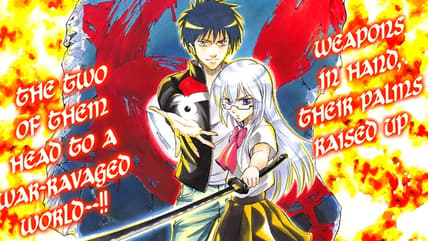 Ageha and Sakurako stand united on Toshiaki Iwashiro's color page to Psyren Chapter 112 "Survival" (2010), Shueisha
