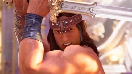 Conan The Barbarian (Chris Cox, Arnold Schwarzenegger) is ready to spread the word of Crom in Mortal Kombat 1 (2023), Warner Bros. Games.