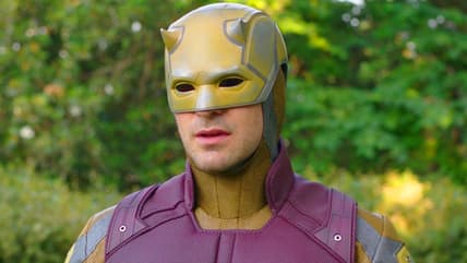 Daredevil (Charlie Cox) is confused after being literally dropped into the scene in She-Hulk: Attorney at Law Season 1 Episode 9 "Whose Show Is This?" (2022), Marvel Entertainment