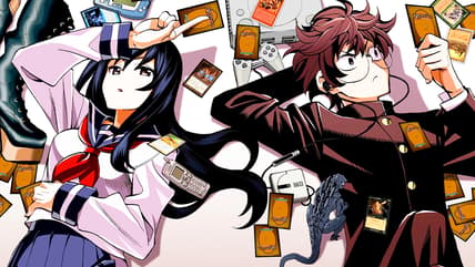 Emi and Hajime prepare to lose their life savings to Magic: The Gathering on Yokota Takuma's color spread to Destroy All Humans. They Can't Be Regenerated Ch. 1 "Fallen Angels" (2018), Kadokawa