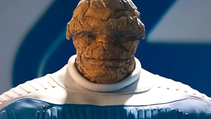 Ben Grimm (Ebon Moss-Bachrach) makes an appearance on The Ted Gilbert Show in Fantastic Four: First Steps (2025), Marvel Studios