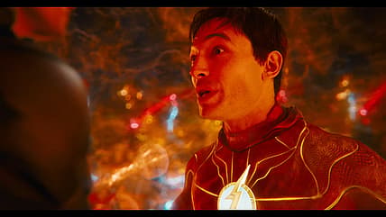 Barry Allen (Ezra Miller) explains actions to past self in The Flash (2023), Warner Bros. Discovery