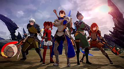 Five game classes stand before sunset in Blue Protocol (2023), Amazon Games