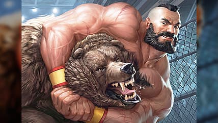Zangief takes on a bear via Card #435, Magic: The Gathering - Secret Lair - Street Fighter (2022)