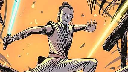 Rey dodges laser fire on Francesco Francavilla's cover to Star Wars Adventures Vol. 2 #1 (2020)