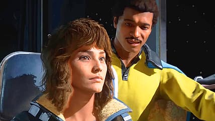 Kay Vess (Humberly González) and Lando (Lindsay Owen Pierre) prepare to jump into hyperspace in