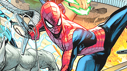 Peter Parker swings into action on Pepe Larraz's cover to Amazing Spider-Man Vol. 7 #1 (2025)