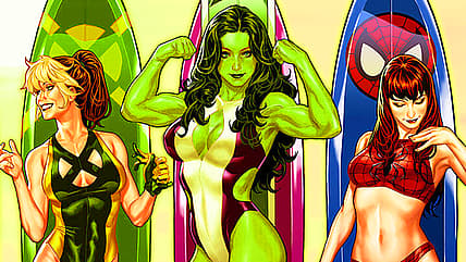 Captain Marvel, Rogue, She-Hulk, Mary Jane, Black Widow at beach, Marvel Swimsuit Special Vol. 1 #1