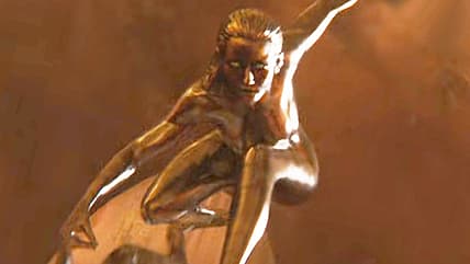 Silver Surfer (Julia Garner) cuts across star dust wave in The Fantastic Four: First Steps (2025)