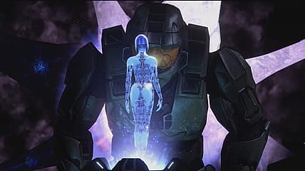 Master Chief and Cortana barely make it onto the Forward Unto Dawn in Halo 3 (2007), Microsoft Game
