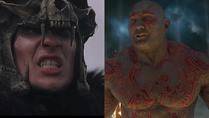 The Kurgan (Clancy Brown) in Highlander (1986), Studiocanal, and Drax (Dave Bautista) in Guardians