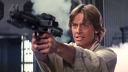 Luke Skywalker blasts Stormtroopers in Star Wars Episode IV: A New Hope (1977), Lucasfilm