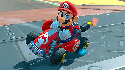 Mario drifting in Mario Kart World