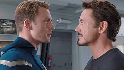 Steve Rogers and Tony Stark at odds in The Avengers (2012), Marvel Studios
