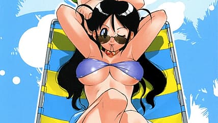 Aki Hinata catches rays in Keroro Gunso (Sgt. Frog) color pin-up (2000), Kadokawa