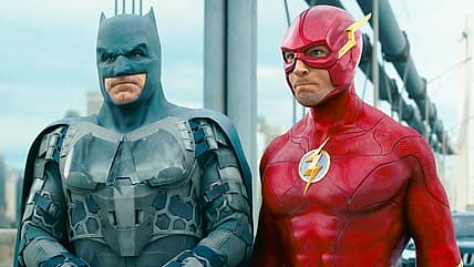 Bruce and Barry are embarrassed after being exposed to Diana's Lasso of Truth in The Flash (2023)