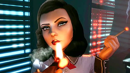 Elizabeth bums a light from Booker DeWitt in BioShock: Burial at Sea - Episode 1 (2013), Irrational
