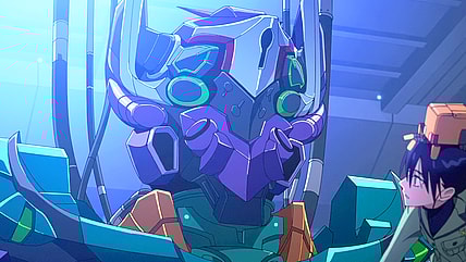 Nyaan (Yui Ishikawa) prepares to make a last-ditch play for survival behind the controls of the Gundam FreD in Mobile Suit Gundam GquuuuuuX Episode 8 "Falling on the Moon" (2025), Studio Khara