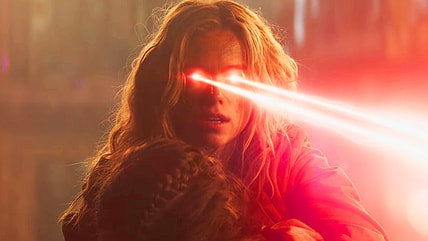 Supergirl (Milly Alcock) unleashes her heat vision to defend Ruthye (Eve Ridley) in Supergirl (2026), DC Studios
