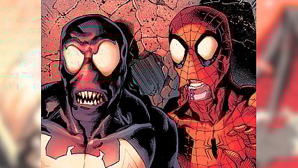 Venom and Spider-Man are horrified by Carnage's plans for Norman Osborn in Absolute Carnage Vol.1 #1 "Chapter One: The Bleeding King" (2019), Marvel Comics. Words by Donny Cates, art by Ryan Stegman, JP Mayer, Frank Martin Jr., and Clayton Cowles.