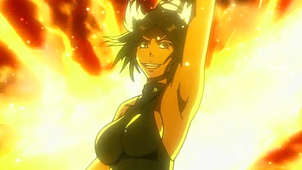 Yoruichi (Satsuki Yukino) prepares to unleash her Shunkō: Raijin Senkei against Askin (Shunsuke Takeuchi) via Bleach: Thousand-Year Blood War Episode 39 "The Visible Answer" (2024), Pierrot