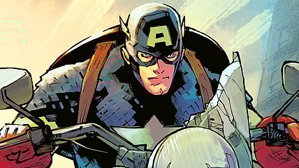 Steve Rogers leaps into action to stop a reported attack on the United Nations building in Captain America Vol. 12 #1 "Our Secret Wars, Part One" (2025), Marvel Comics. Words by Chip Zdarsky, art by Valerio Schiti, Frank Martin, and Joe Caramagna.