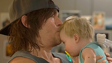 Sam (Norman Reedus) is happy to see Lou (N/A) in Death Stranding 2: On the Beach (2025), Kojima Productions