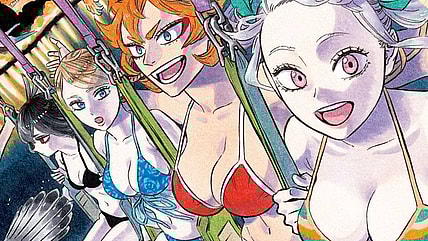 Secre, Mimosa, Mereleona, and Noelle enjoy a midsummer's night on Yuki Tabata's color spread to Black Clover Ch. 384 "Inspire Spirit" (2025), Shueisha